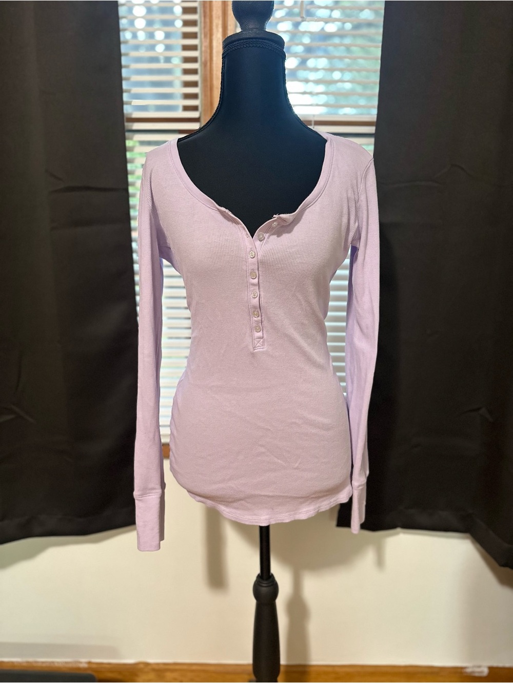 Vintage Victoria’s Secret Lavender Ribbed Henley Long Sleeve Top Women’s M Y2K
